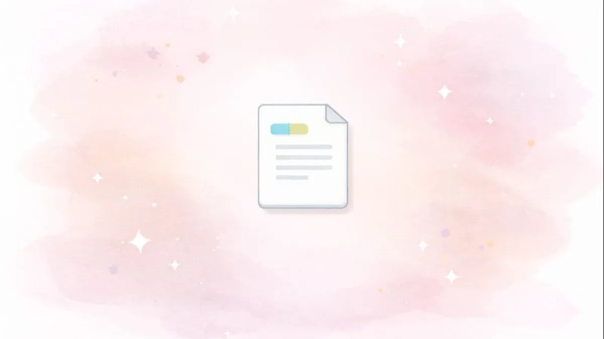 Note document icon with coloured bar on a pastel pink watercolour background with sparkles, for a second brain app.