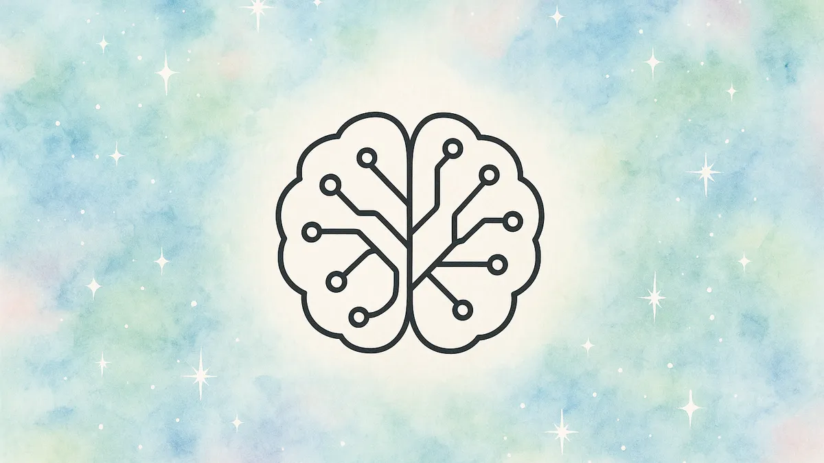 Brain circuit icon on a teal watercolour background, visualising information overload and cognitive processing